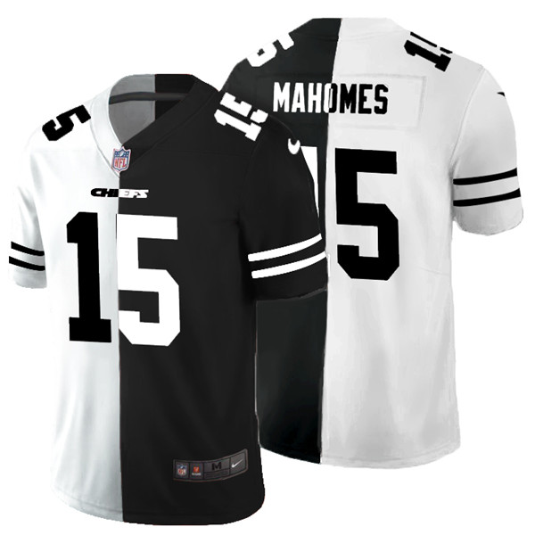 Men's Kansas City Chiefs #15 Patrick Mahomes Black & White Split Limited Stitched Jersey